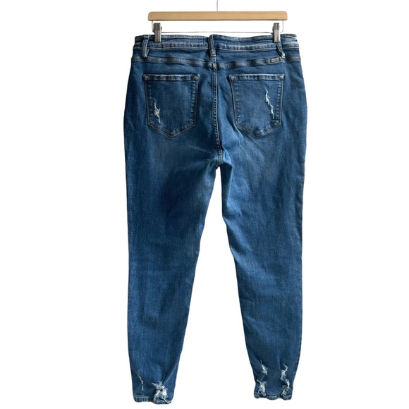 KanCan Estilo Skinny Jeans Exposed Buttonfly Distressed Hem Blue Denim Size 32 - Picture 3 of 15